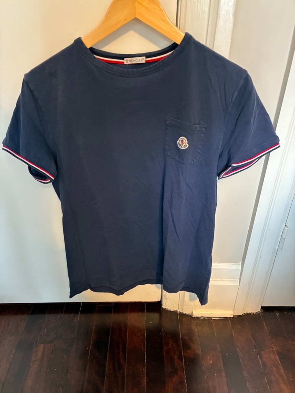 Moncler Navy Short-Sleeve Pocket Tee with Trimmed Sleeves